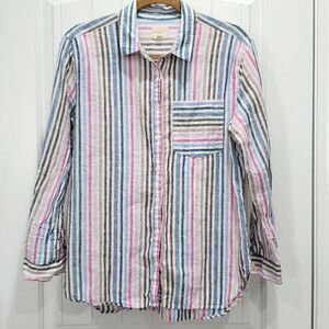 ID:23 Women’s Striped button up, Linen blend Shirt, size large